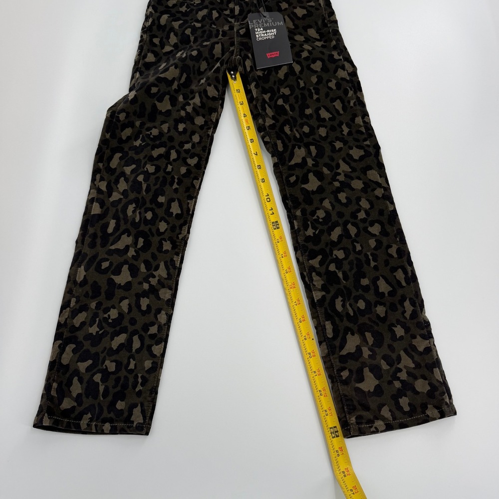 Levi's 724 High Rise Straight Cropped Jeans Women 24 Green Leopard NWT Corduroy - Picture 12 of 13